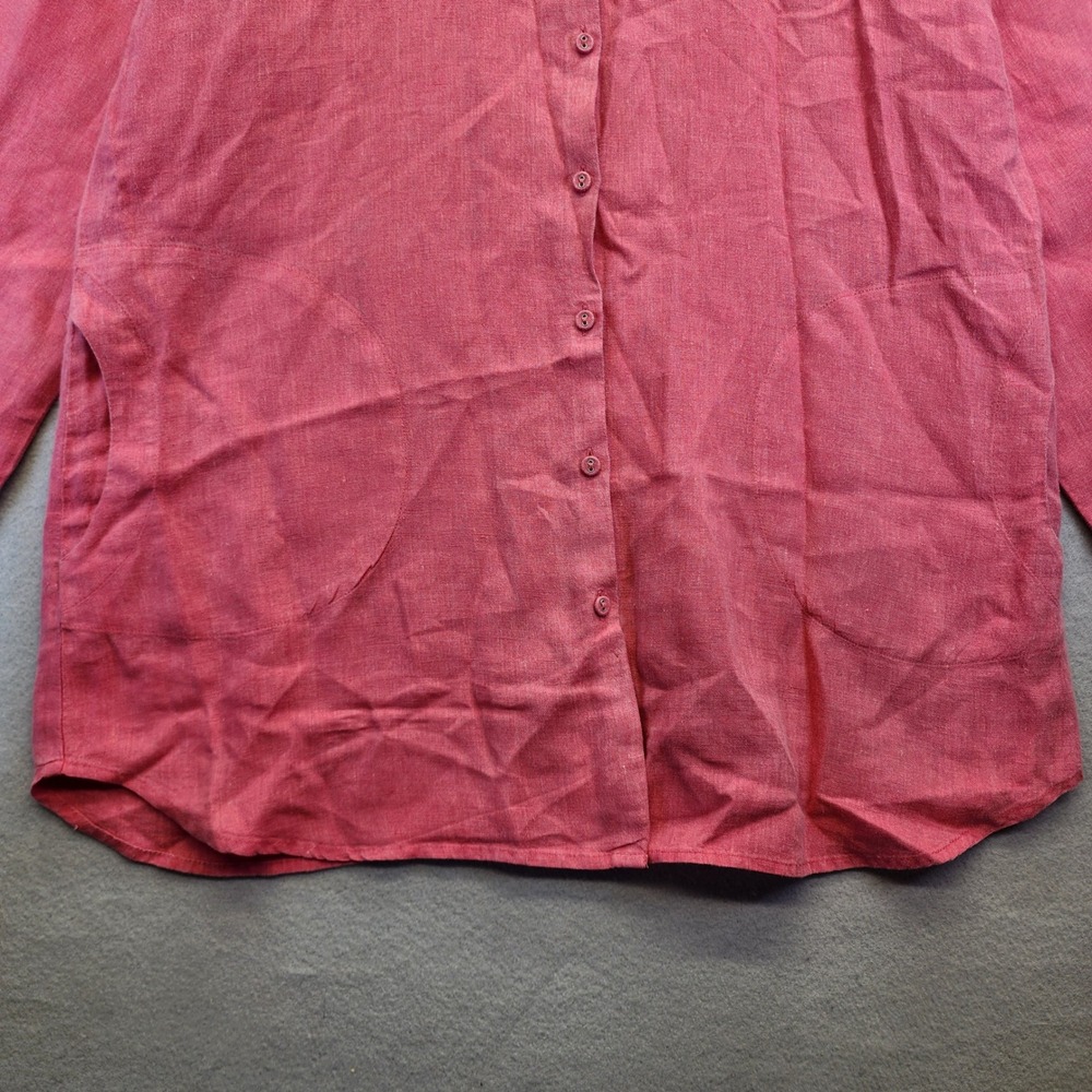Chicos Linen Button Down Shirt Size 2 Large Pink Red Roll Tab Sleeve Tunic Linen - Picture 4 of 13